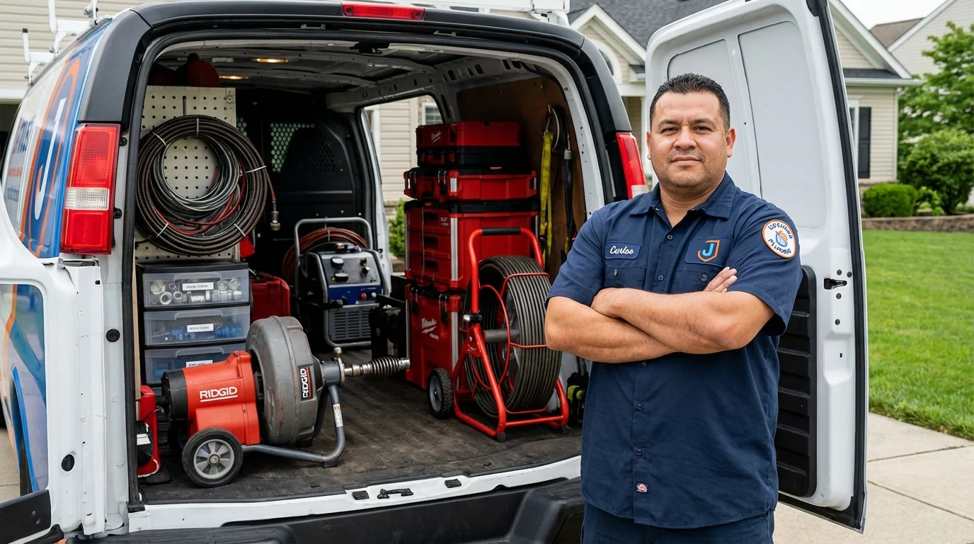 Professional drain cleaning equipment and Johns Plumbing LLC plumber in Mount Carmel
