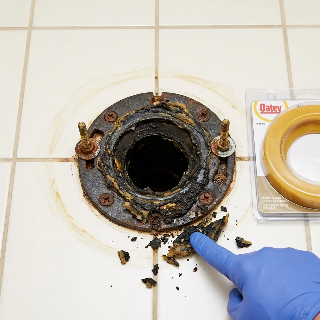 Failed wax ring showing water seepage at the base of a toilet in a Mount Carmel, TN home